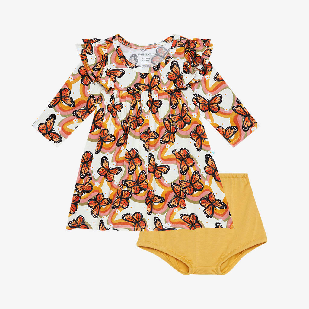 Bowie 3/4 Sleeve Flutter Dress Bummie Set