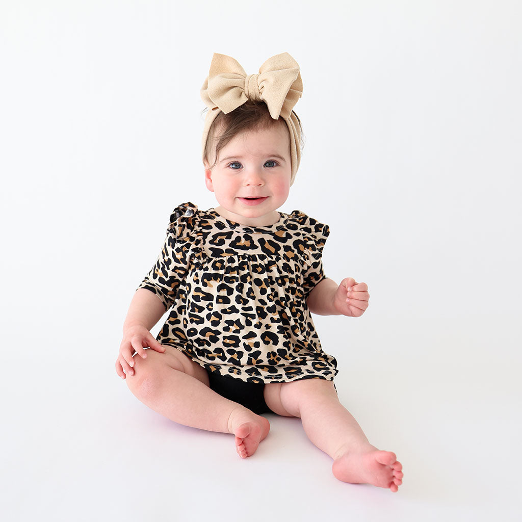 Lana Leopard Tan 3/4 Sleeve Flutter Dress Bummie Set