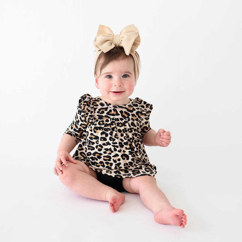 Lana Leopard Tan 3/4 Sleeve Flutter Dress Bummie Set