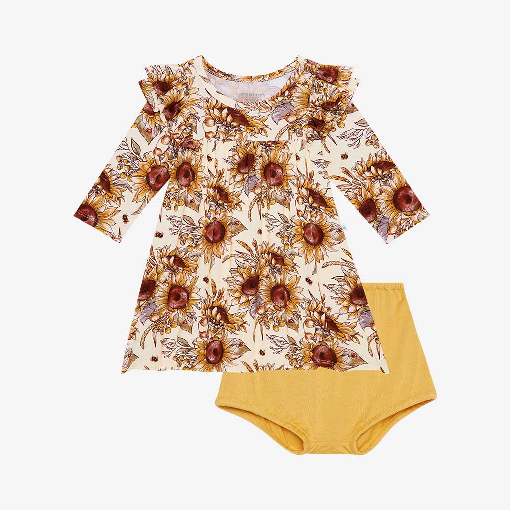 Teagan 3/4 Sleeve Flutter Dress Bummie Set