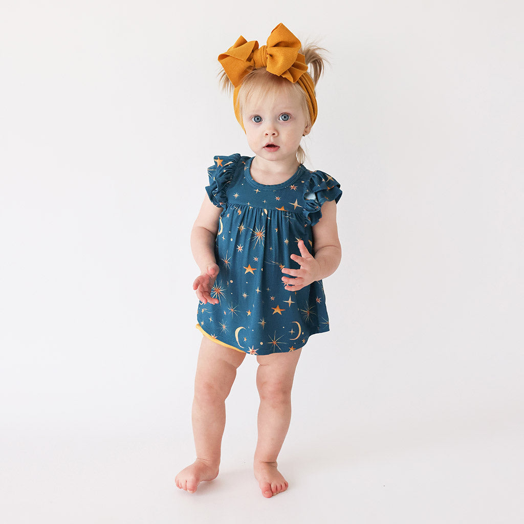 Celestial Stars Cap Sleeve Flutter Dress Bummie Set