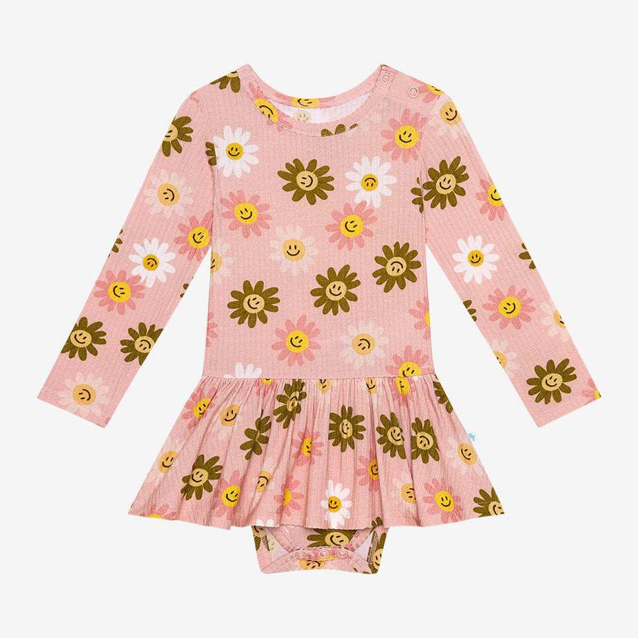Fall Flower Power Long Sleeve Twirl Skirt Bodysuit