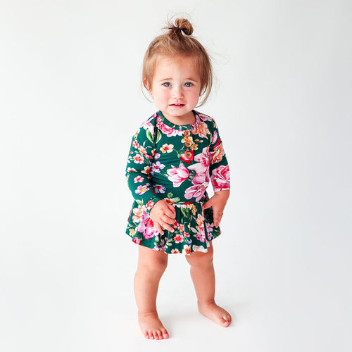 Arsine Long Sleeve Henley Twirl Skirt Bodysuit