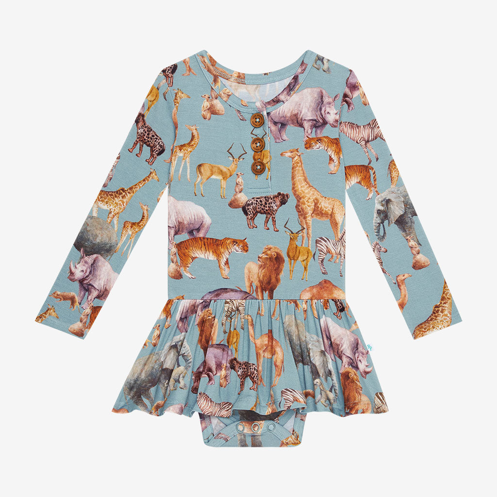King of the Jungle Long Sleeve Henley Twirl Skirt Bodysuit