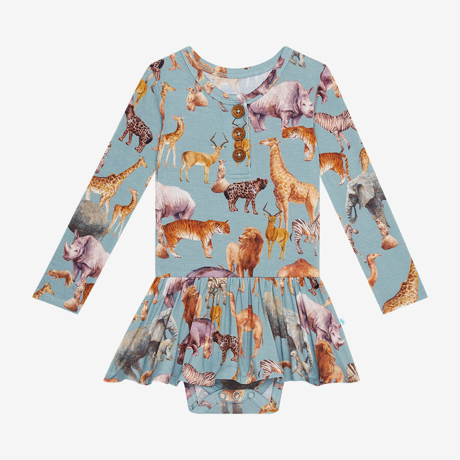 King of the Jungle Long Sleeve Henley Twirl Skirt Bodysuit