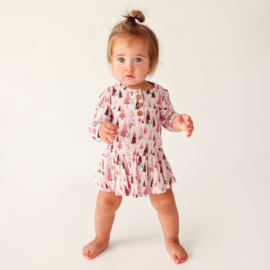 Sparkles Long Sleeve Henley Twirl Skirt Bodysuit