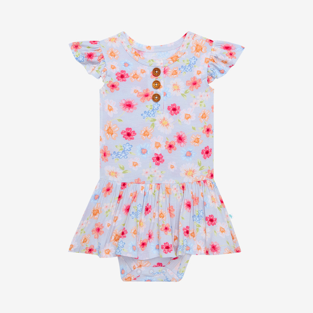 Carissa Ruffled Cap Sleeve Henley Twirl Skirt Bodysuit