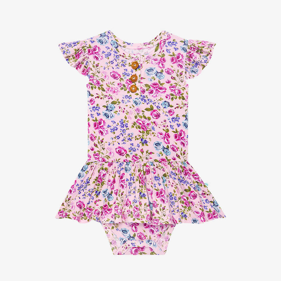 Pixie Ruffled Cap Sleeve Henley Twirl Skirt Bodysuit