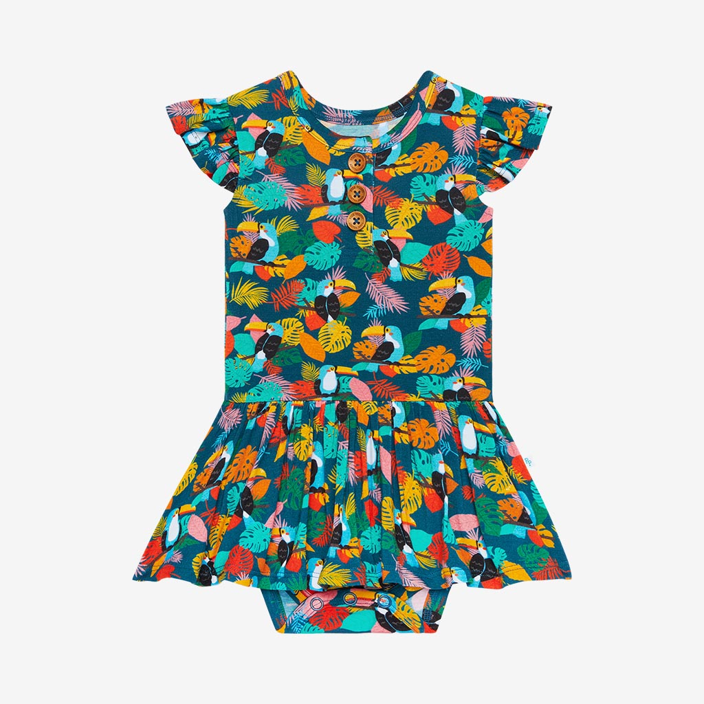Rio Ruffled Cap Sleeve Henley Twirl Skirt Bodysuit