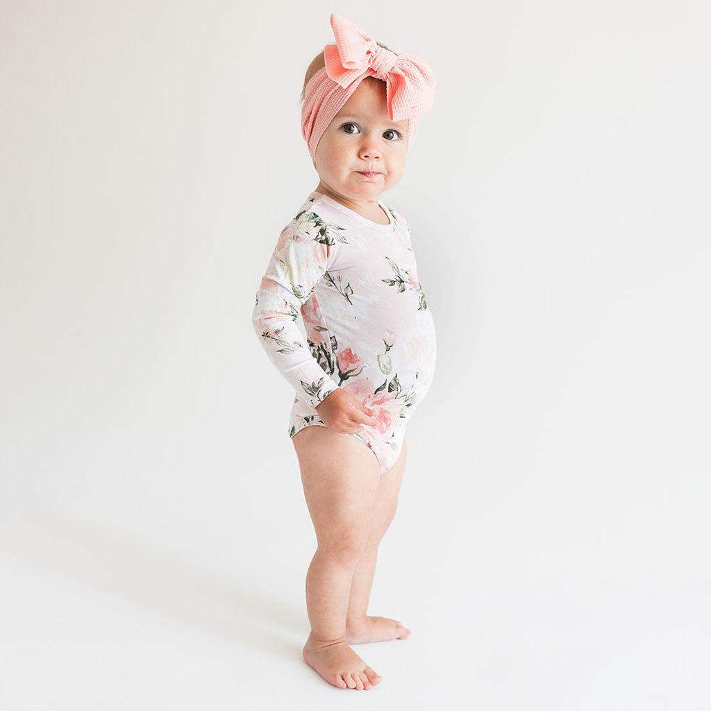 Vintage Pink Rose Long Sleeve Bodysuit