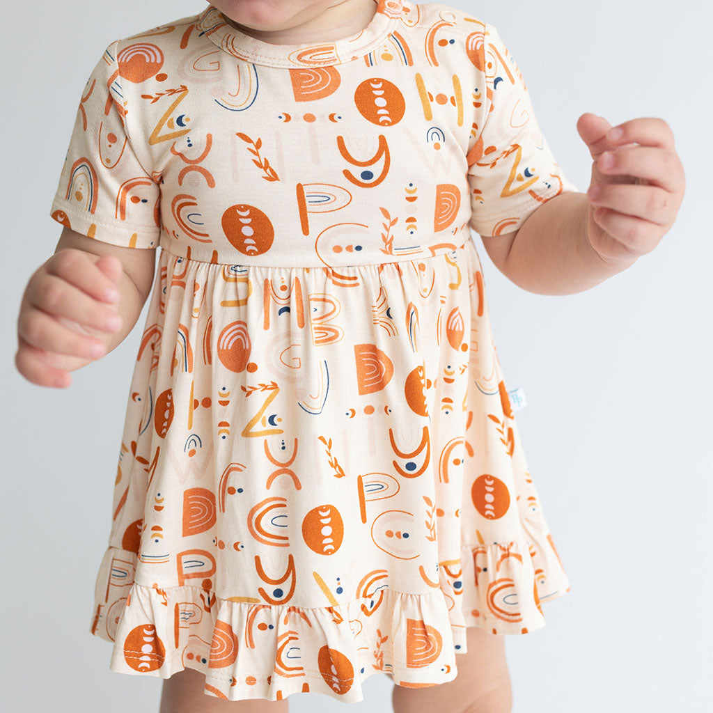 Alphabet Medley Ruffled Twirl Bodysuit Dress