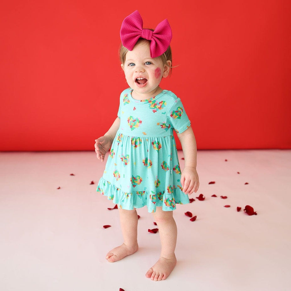 Pixel Hearts Ruffled Twirl Bodysuit Dress