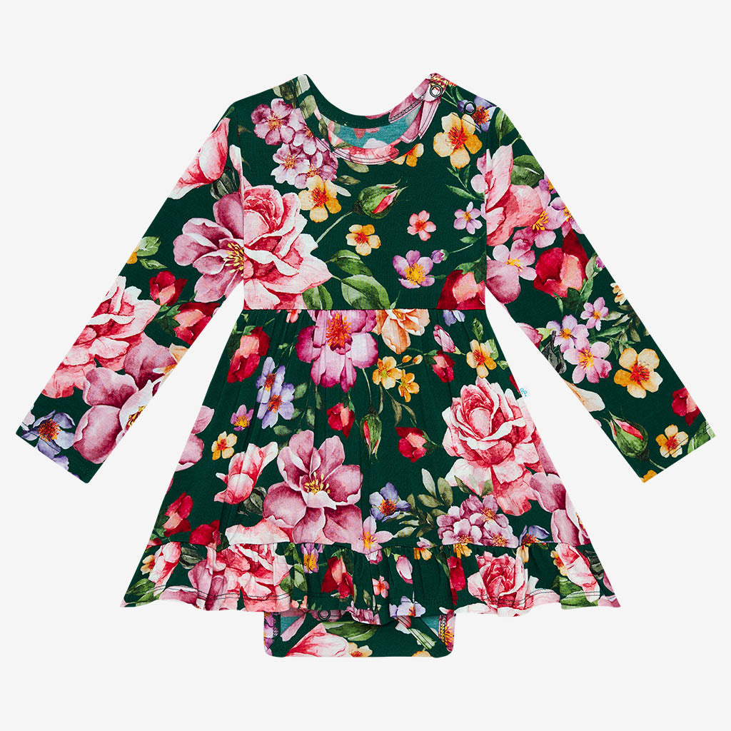 Arsine Long Sleeve Ruffled Bodysuit Dress