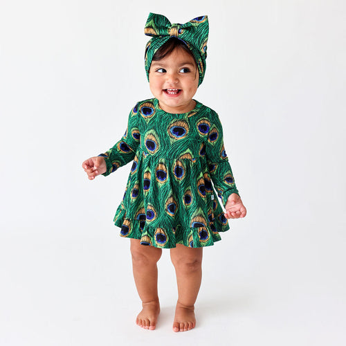Enya Long Sleeve Ruffled Bodysuit Dress