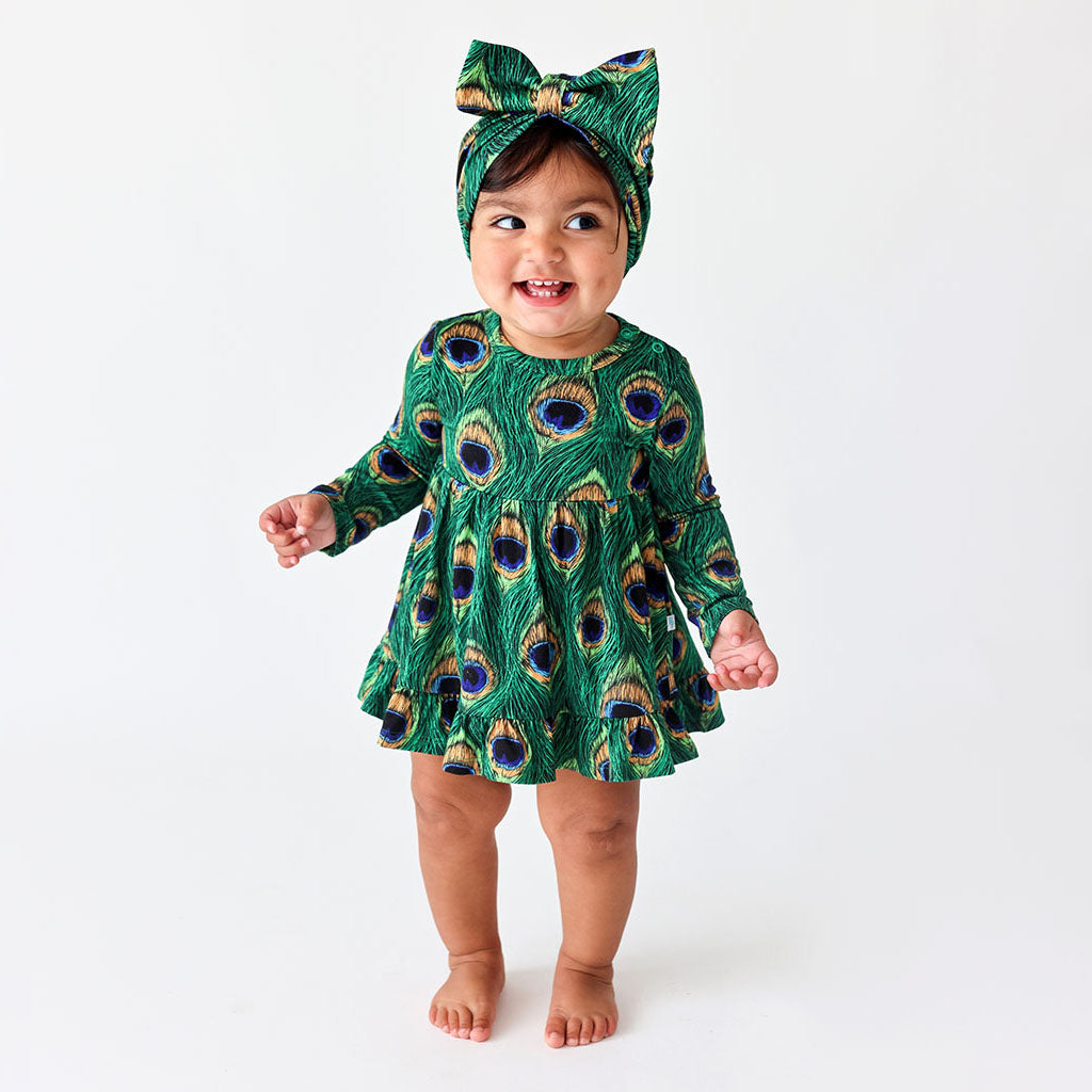 Enya Long Sleeve Ruffled Bodysuit Dress