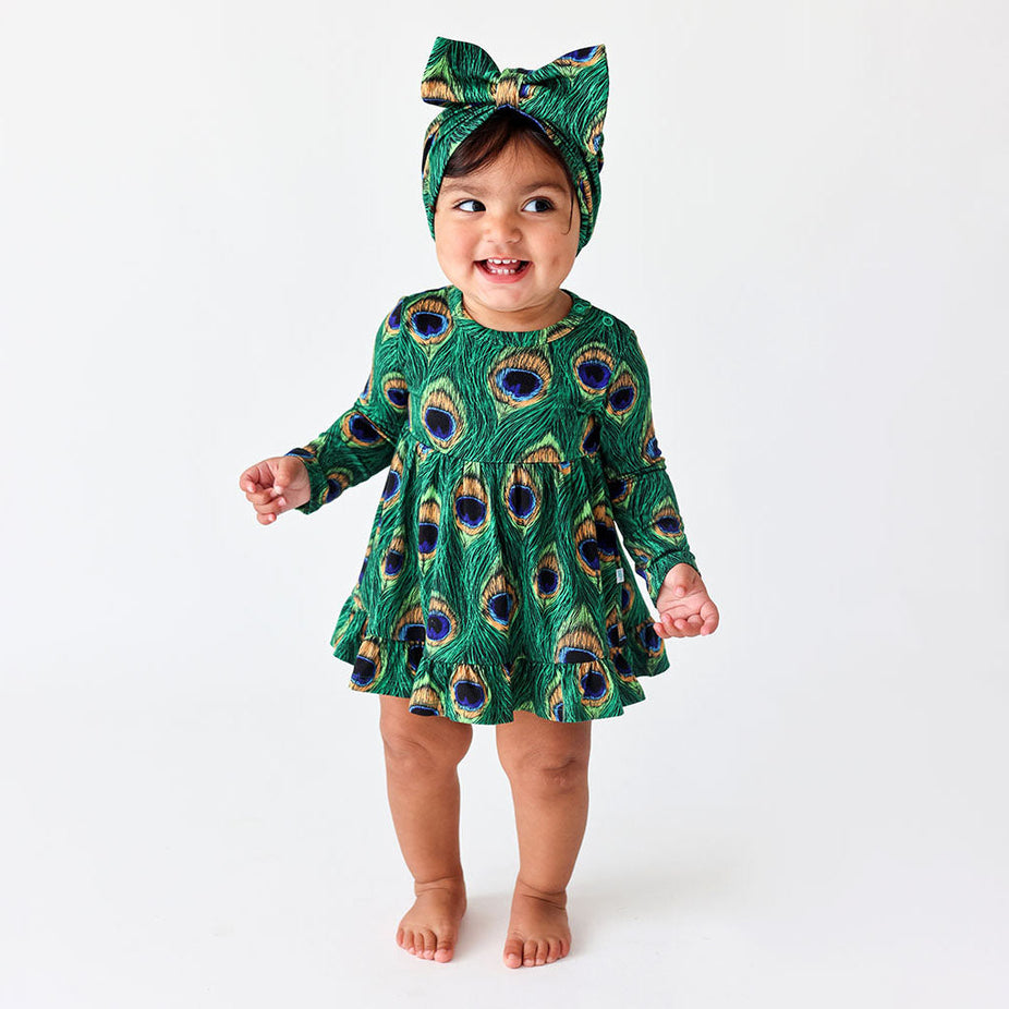 Enya Long Sleeve Ruffled Bodysuit Dress