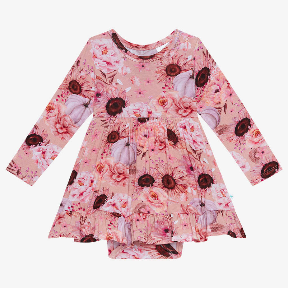 Liliana Long Sleeve Ruffled Bodysuit Dress