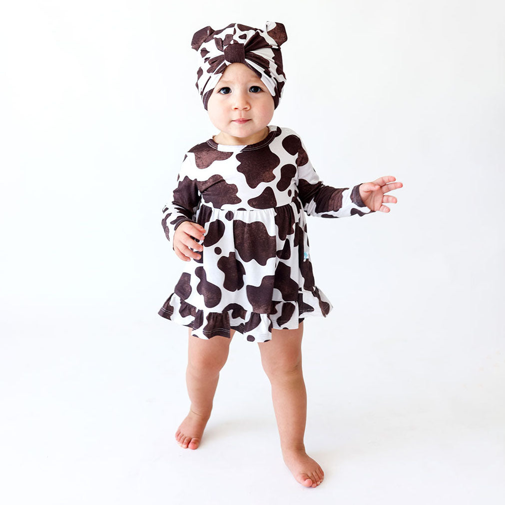 Moo Moo Long Sleeve Ruffled Bodysuit Dress