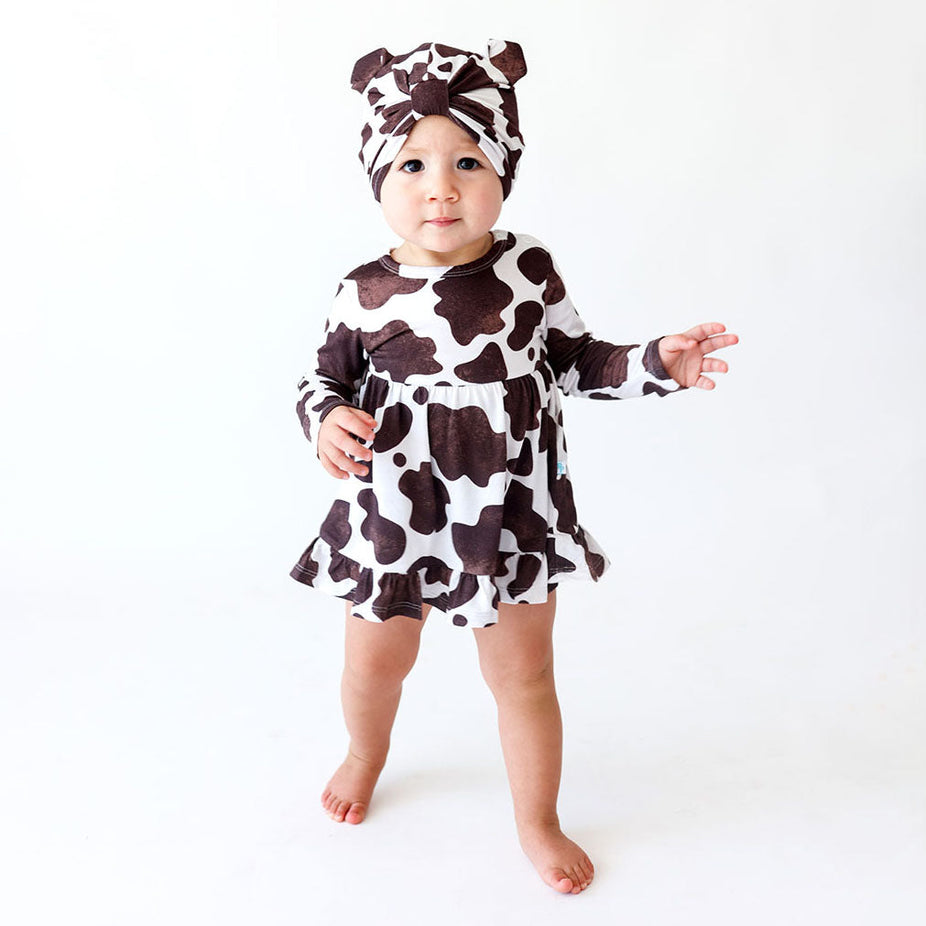 Moo Moo Long Sleeve Ruffled Bodysuit Dress