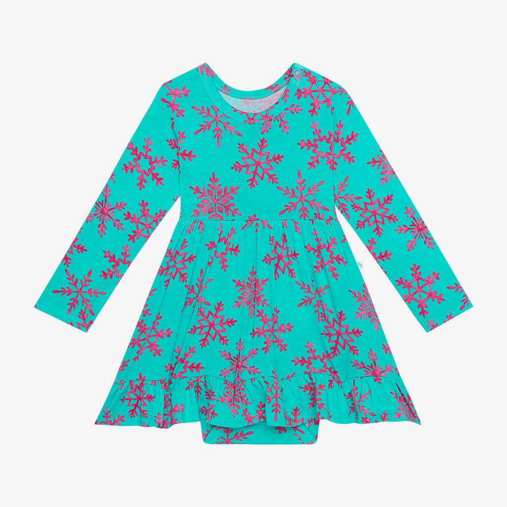 Queen of Snowflakes Long Sleeve Ruffled Bodysuit Dress
