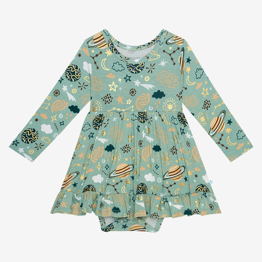 To The Stars Long Sleeve Ruffled Bodysuit Dress
