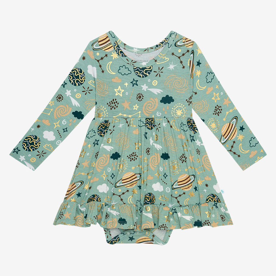 To The Stars Long Sleeve Ruffled Bodysuit Dress