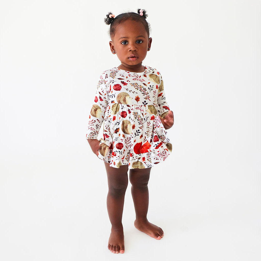 Woodland Long Sleeve Ruffled Bodysuit Dress