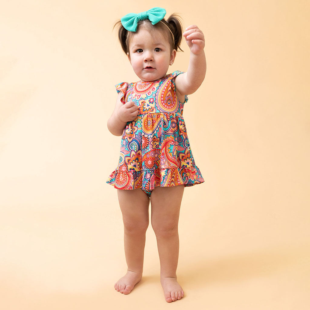 Elliana Ruffled Twirl Bodysuit Dress