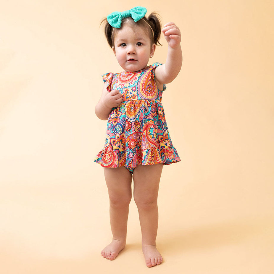 Elliana Ruffled Twirl Bodysuit Dress