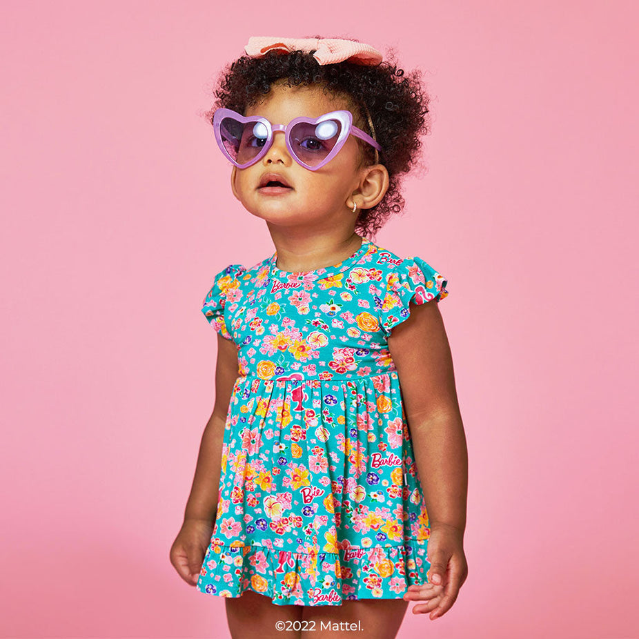 Malibu Barbie™ Floral Ruffled Twirl Bodysuit Dress