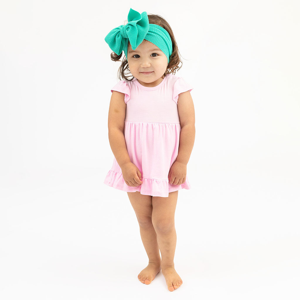 Preppy Pink Ruffled Twirl Bodysuit Dress