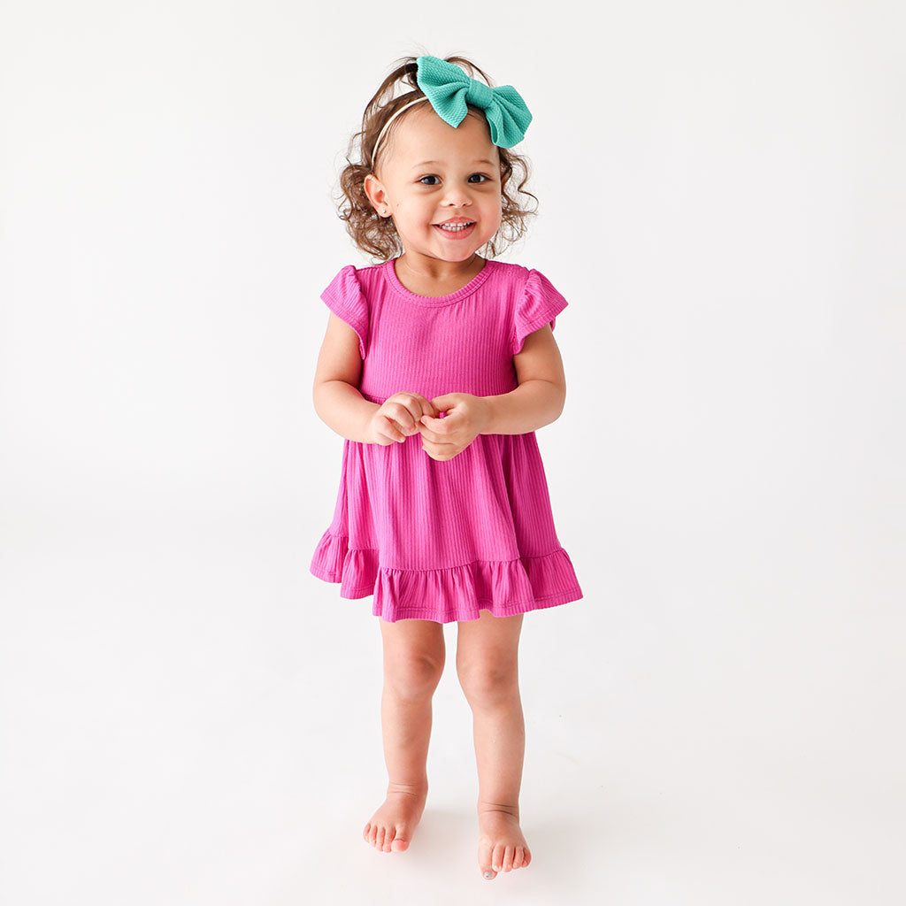 Posh Violet Ribbed Ruffled Twirl Bodysuit Dress
