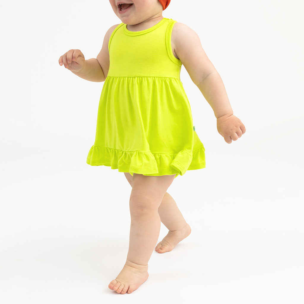 Chartreuse Racerback Ruffled Bodysuit Dress