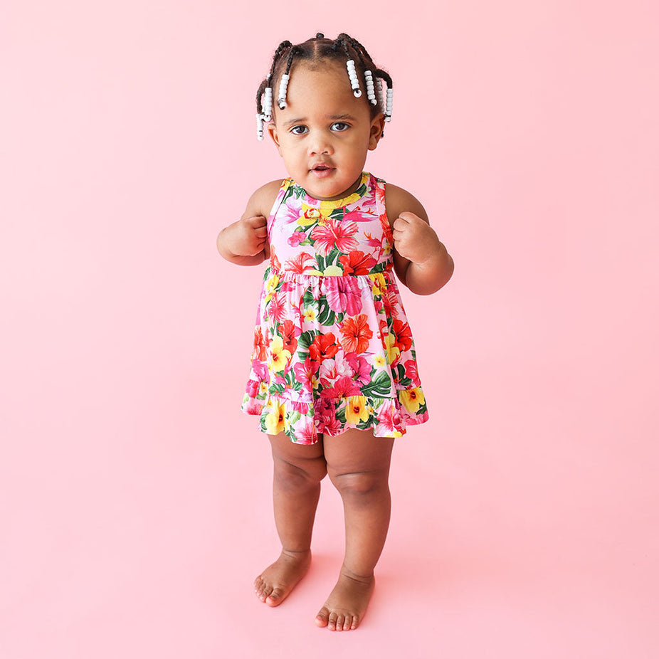Malana Racerback Ruffled Bodysuit Dress