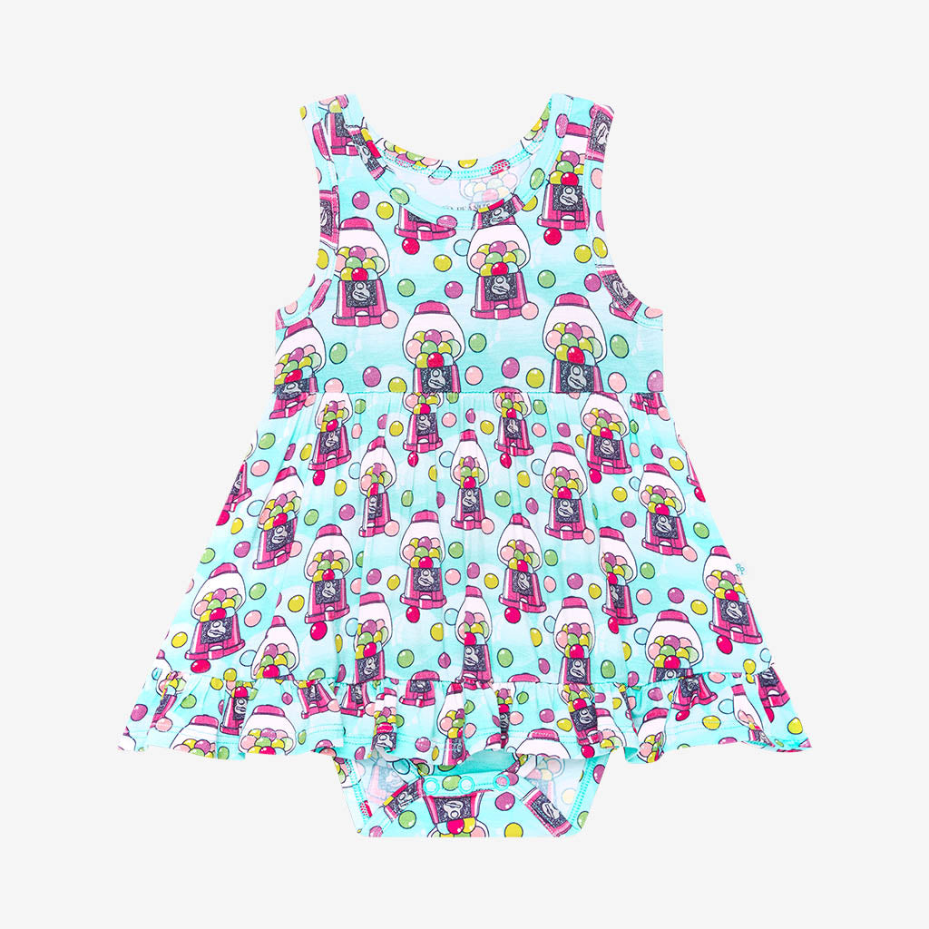 Poshalicious Gum Racerback Ruffled Bodysuit Dress
