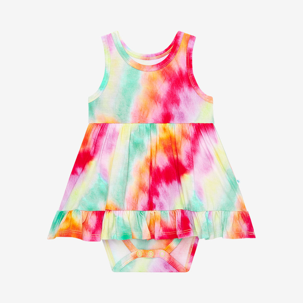 Rainbow Tie Dye Racerback Ruffled Bodysuit Dress