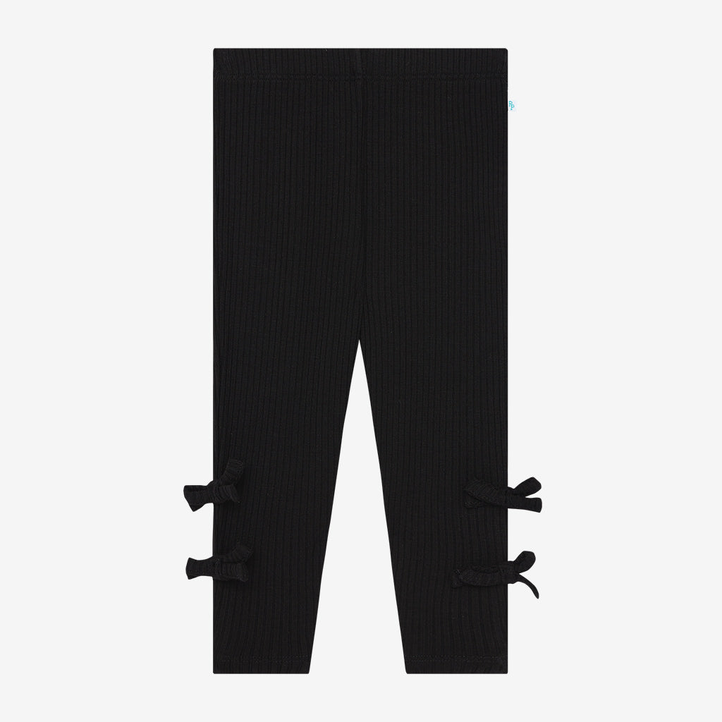 Black Ribbed Bow Leggings