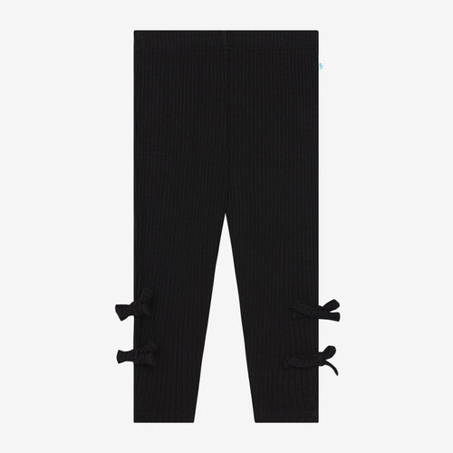 Black Ribbed Bow Leggings
