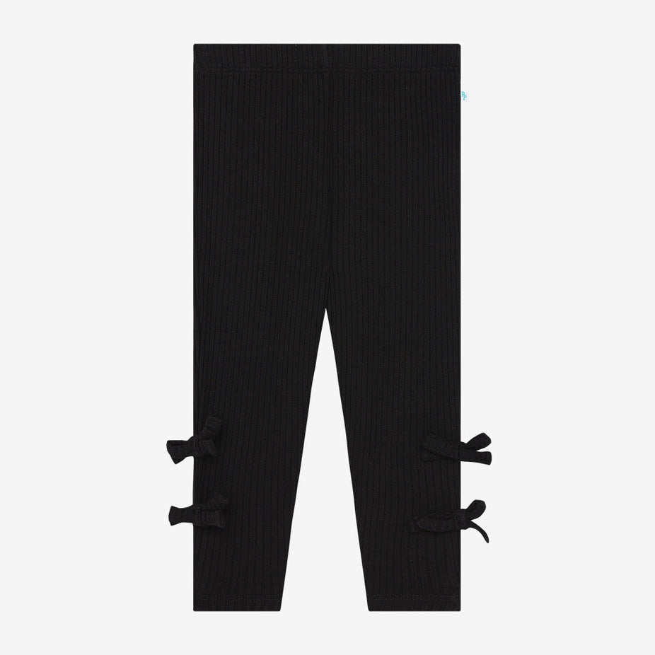 Black Ribbed Bow Leggings