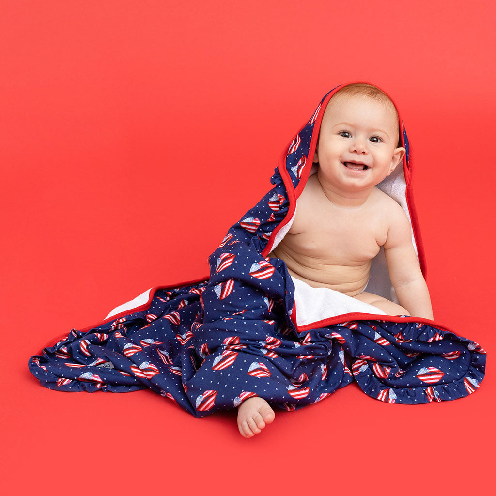 July Kisses Ruffled Hooded Towel