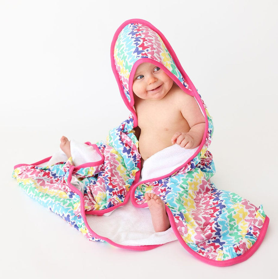 Rainbow Butterfly Ruffled Hooded Towel
