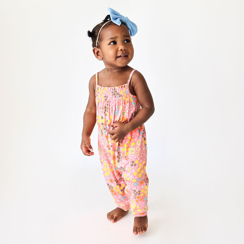 Dawn Sleeveless Smocked Snap Jumpsuit