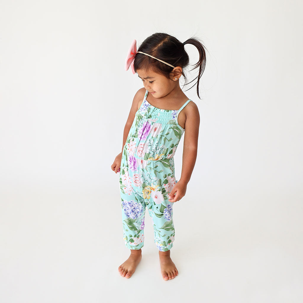 Erin Sleeveless Smocked Snap Jumpsuit