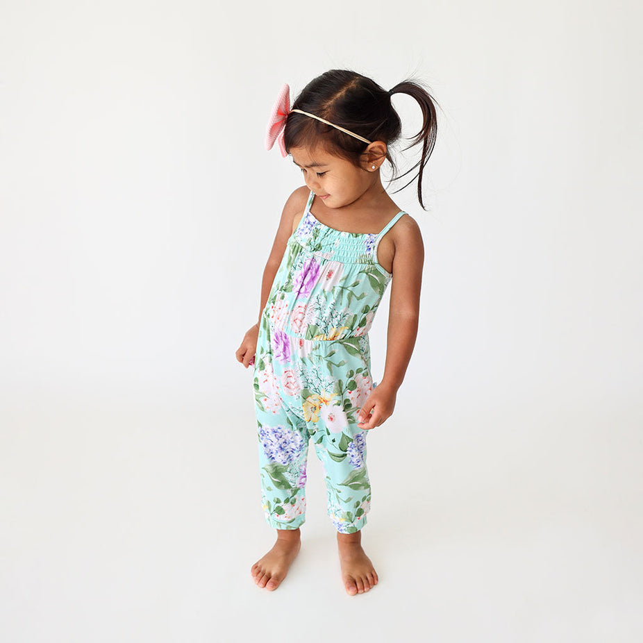 Erin Sleeveless Smocked Snap Jumpsuit