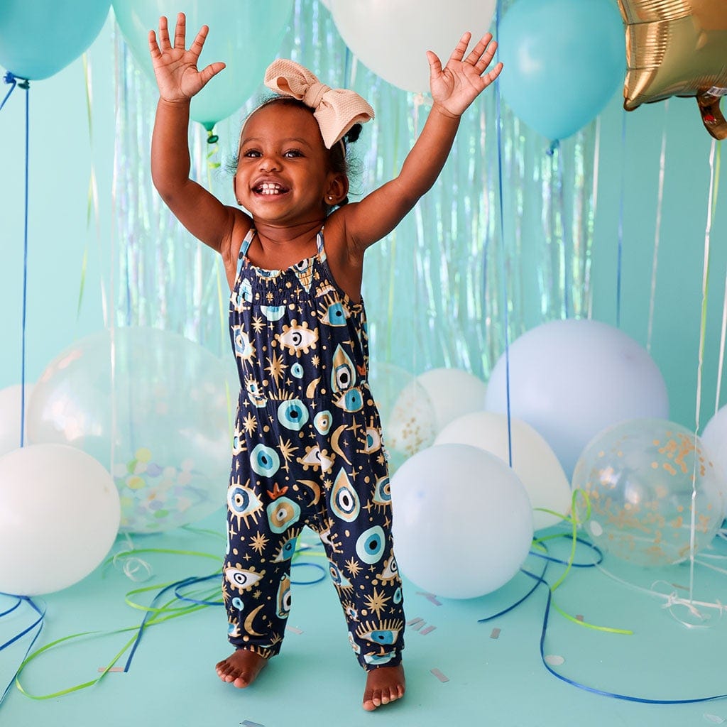 Fiona Sleeveless Smocked Snap Jumpsuit