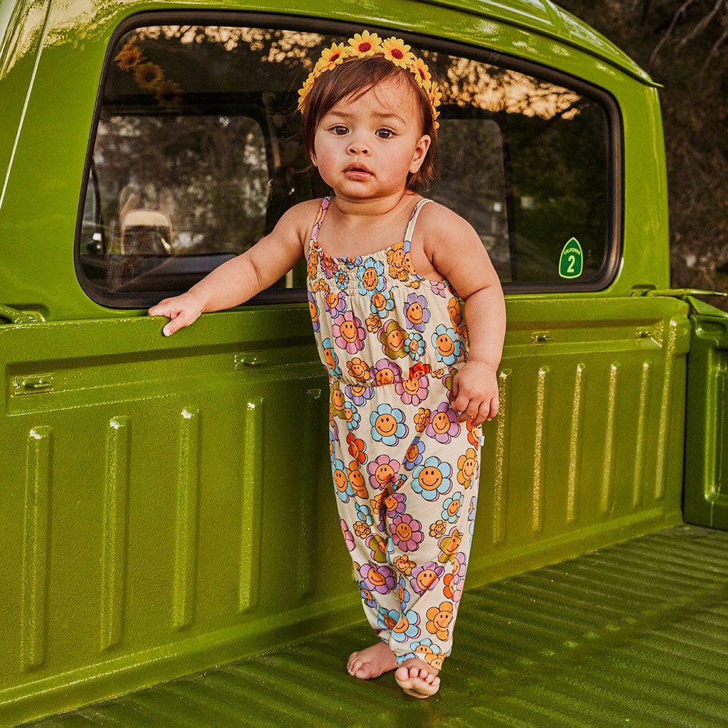 Flower Power Sleeveless Smocked Snap Jumpsuit