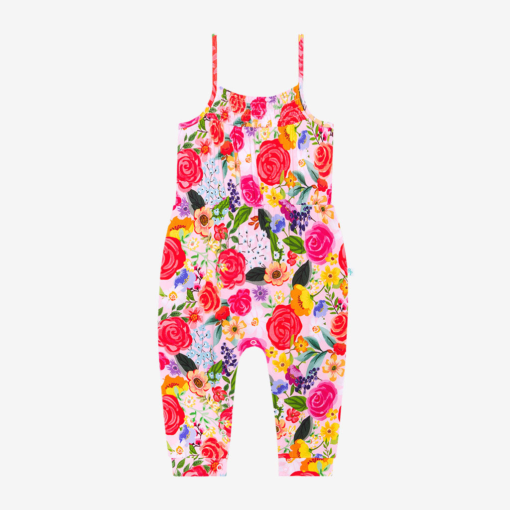 Petra Sleeveless Smocked Snap Jumpsuit