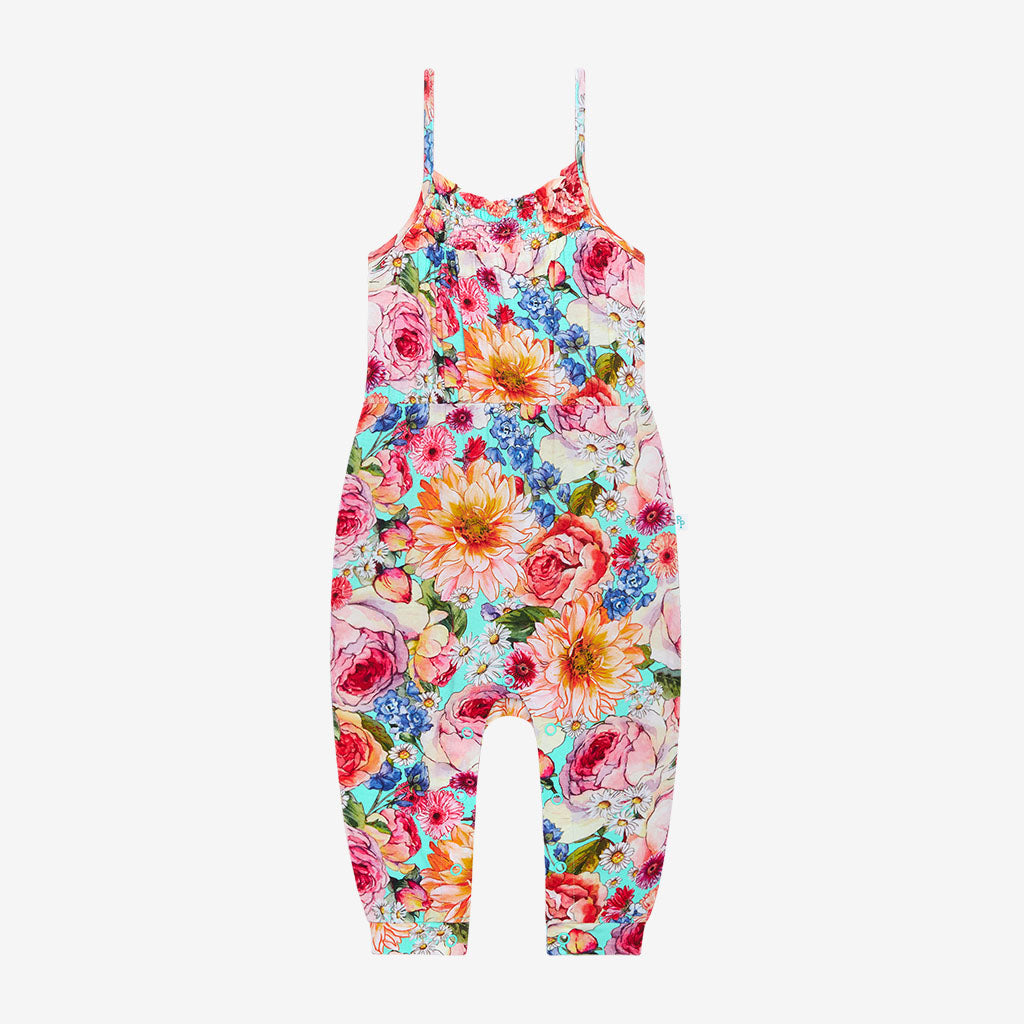 Shirley Sleeveless Smocked Snap Jumpsuit