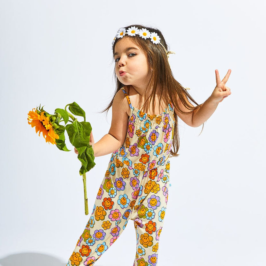 Flower Power Sleeveless Smocked Jumpsuit