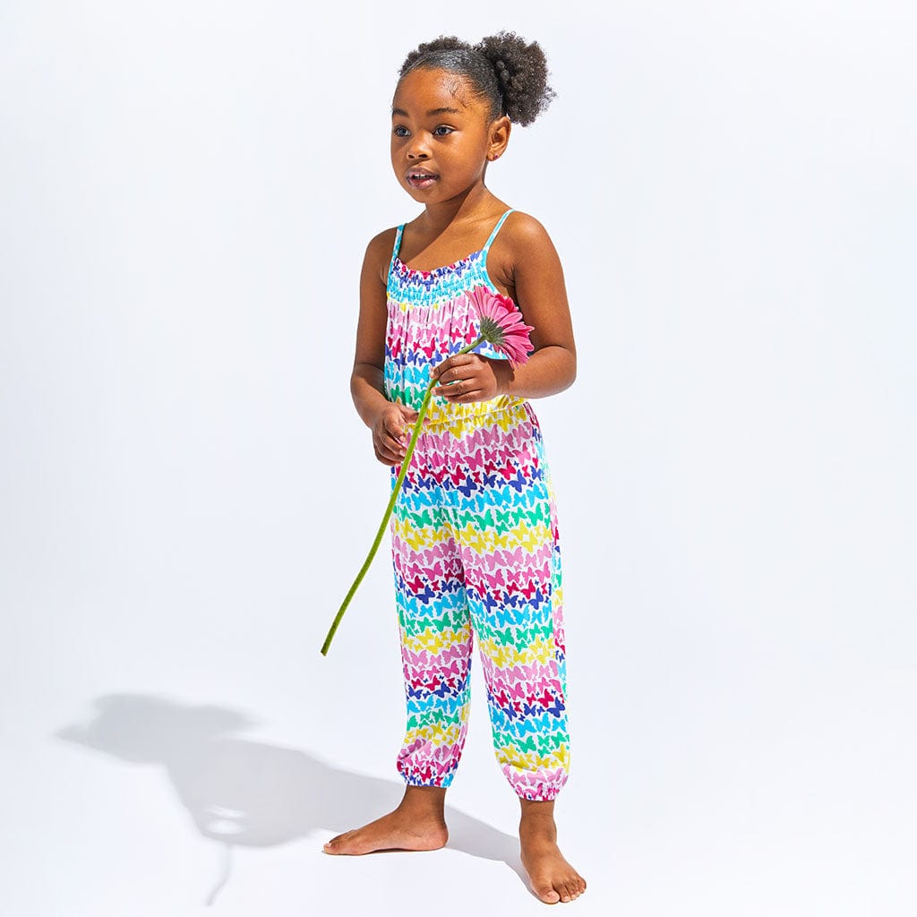 Rainbow Butterfly Sleeveless Smocked Jumpsuit